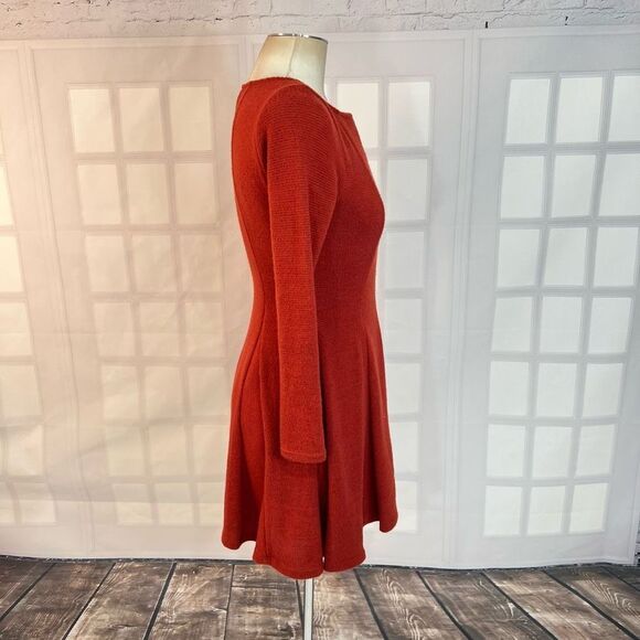 Dolan Anthropologie Long Sleeve Pleated Fit & Flare Burnt Orange Dress XS - Picture 4 of 10